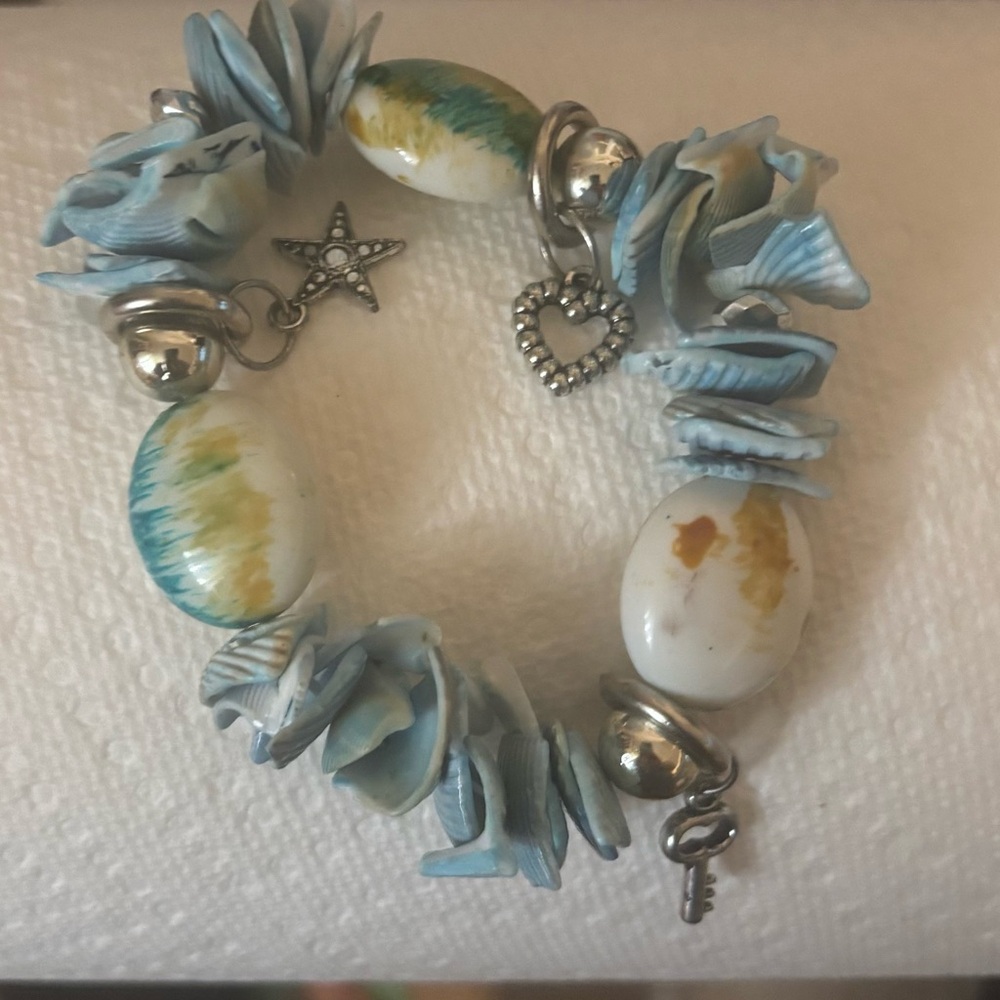 Hand Crafted Jamaican Blue and Silver Charm Bracelet